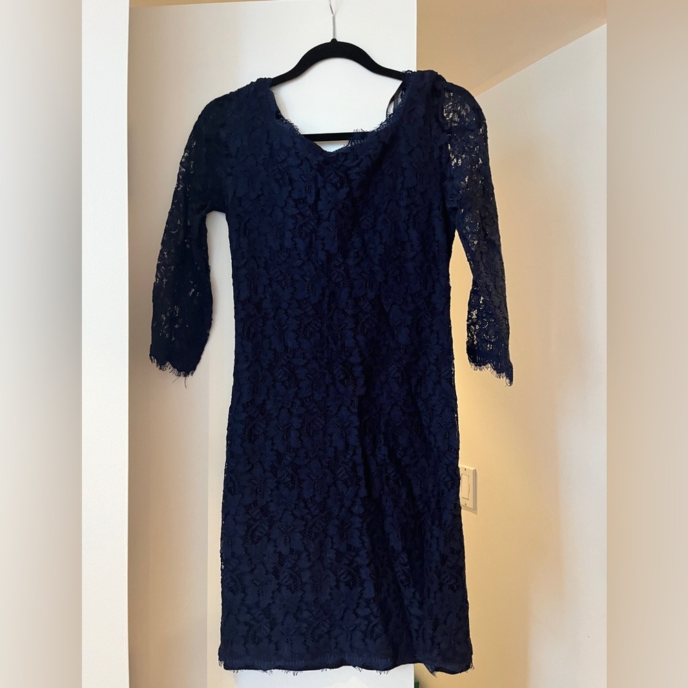 Diane Von Furstenberg Navy Lace Long Sleeve Dress